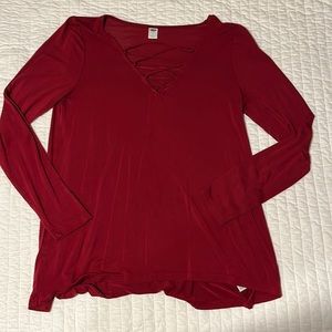 Size small deep red Old Navy Long Sleeve with criss cross lacing detail